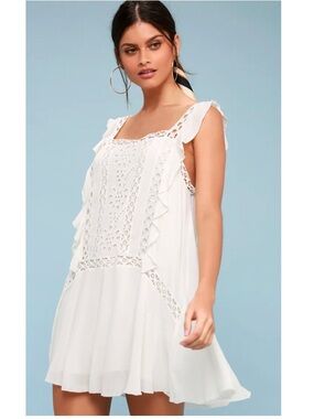 Free People Priscilla Woven Embroidered Tiered Swing Mini Dress White